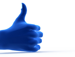Image showing Okay gesture. Blue hand from screen