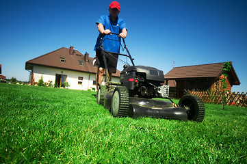 Image showing Mowing the lawn