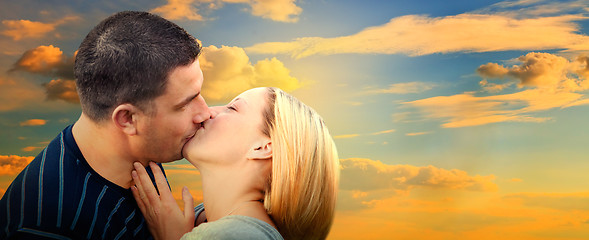 Image showing Couple kissing in romantic love scenery