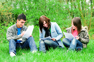Image showing Young students learning outdoor