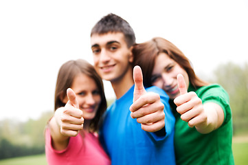 Image showing Happy friends giving okey sign