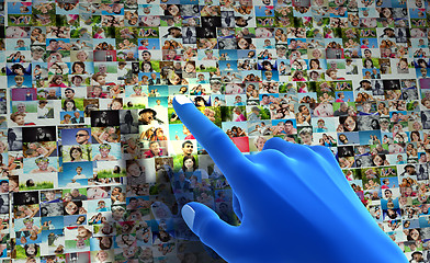 Image showing Social media network. Hand pointing at people