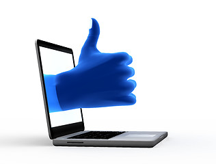 Image showing Okay gesture. Blue hand from screen