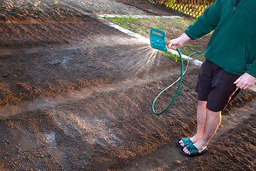 Image showing Man watering the ground