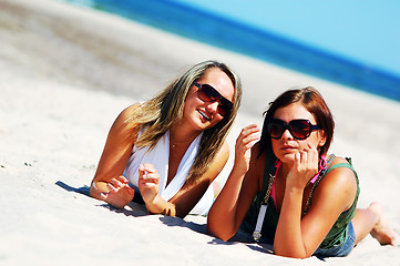 Image showing Young girls on the summer beach