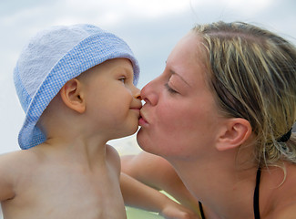 Image showing Mother kissing her child