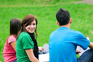 Image showing Young students learning outdoor