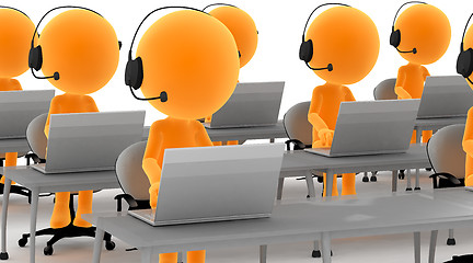 Image showing Gold 3d men with headsets and computers