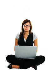 Image showing Thoughtful businesswoman with laptop