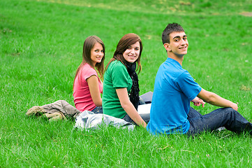 Image showing Young students learning outdoor