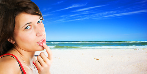 Image showing Young woman on tropical beach