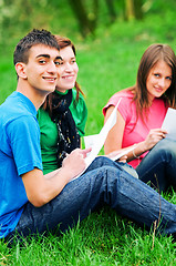 Image showing Young students learning outdoor