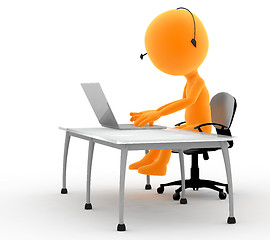 Image showing Gold 3d man with headset and computer