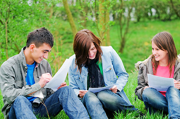 Image showing Young students learning outdoor