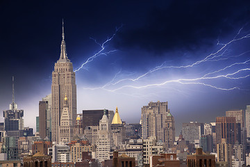 Image showing Lightnings above New York City Skyscrapers