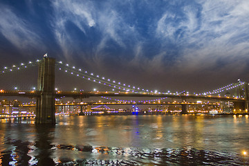 Image showing Manhattan Panorama, view at night with office building skyscrape