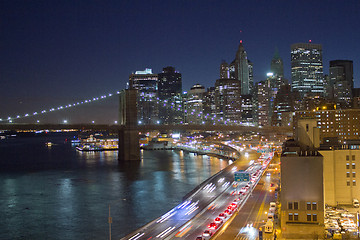 Image showing Manhattan Panorama, view at night with office building skyscrape