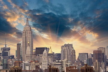 Image showing Sunset above New York City Skyscrapers
