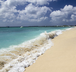 Image showing Turquoise Waters of Caribbean Sea with Sky on Background