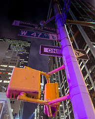 Image showing New York City Street Signs at Night