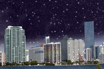 Image showing Starry Night above Miami Skyscrapers