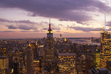 Image showing Sunset over New York City Skyscrapers