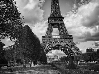 Image showing Dramatic Black and White view of Eiffel Tower