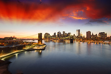 Image showing Stunning Colors of Sunset over Brooklyn Bridge