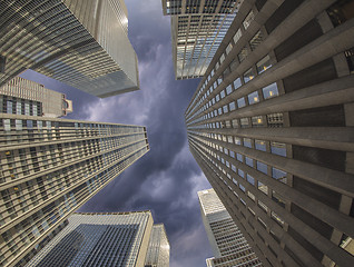 Image showing Cloudy Sky above New York City Buildings, Fisheye view