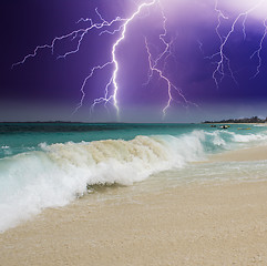 Image showing Wave on the Beach with Storm in the Background