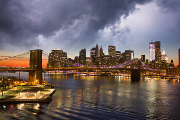 Image showing Manhattan Panorama, view at night with office building skyscrape