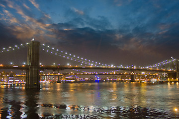 Image showing Manhattan Panorama, view at night with office building skyscrape