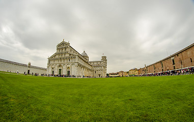 Image showing Cathedral, Baptistery and Tower of Pisa in Miracle square