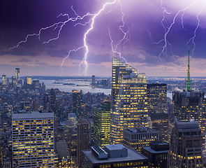 Image showing Lightnings above New York City Skyscrapers