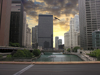 Image showing Chicago Skyscrapers over the River, U.S.A.