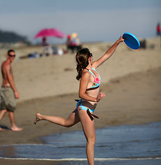 Image showing Girl playing frisbee