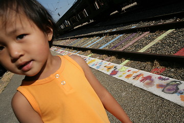 Image showing Girl and railway track