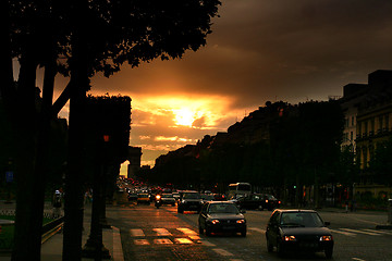 Image showing Urban traffic in Paris view from the arc de triomphe