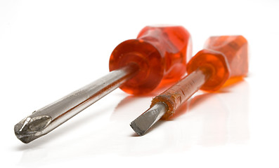 Image showing Two Red Screwdrivers (Close View)