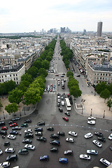 Image showing Urban traffic in Paris view from the arc de triomphe