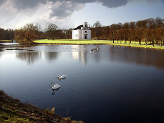 Image showing church and swan