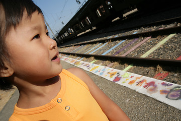 Image showing Girl and railway track