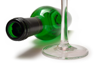 Image showing Lying Wine Bottle and Wine Glass