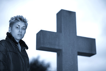 Image showing woman and cross 