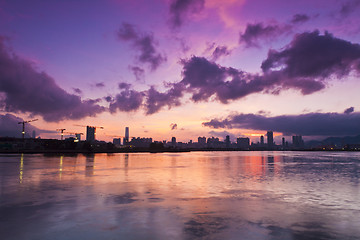 Image showing Sunset in Hong Kong downtown