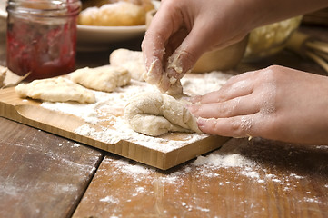 Image showing Detail of hands kneading dough