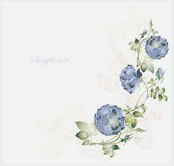 Image showing Greeting card with rose. Illustration  roses. Beautiful decorative framework with flowers.