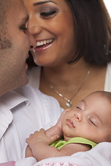 Image showing Mixed Race Young Couple with Newborn Baby