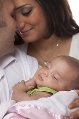 Image showing Mixed Race Young Couple with Newborn Baby