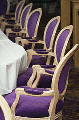 Image showing Luxurious Purple Chairs in Formal Dining Room
